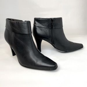 Genuine Leather Cuff Heel Booties Black Zip Up 7